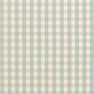 Schumacher Elton Cotton Check Fabric in Aqua For Sale