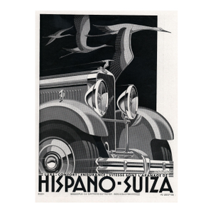 1932 Rare French Art Deco Hispano-Suiza Automobile Print by a Kow