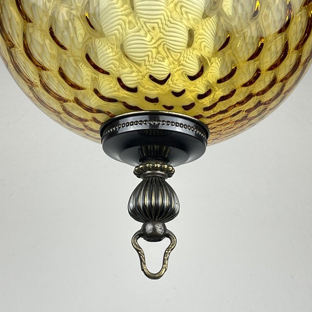 Brown Vintage Yelllow Murano Sphere Ball Pendant Lamp, Italy, 1970s For Sale - Image 8 of 18