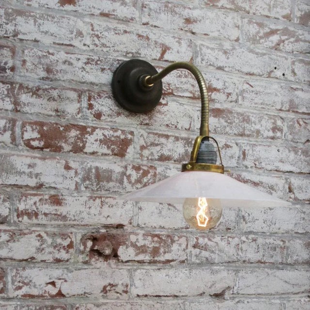 Vintage Brass & White Opaline Glass Wall Light For Sale - Image 12 of 13