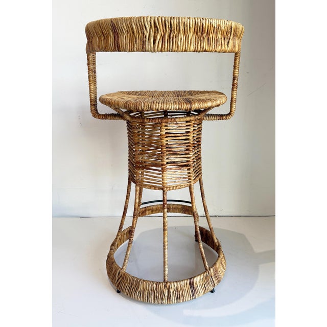 1970s Mid-Century Rush, Iron Bar Stools by French Designer Roger Coster, Seat 28" High For Sale - Image 5 of 7