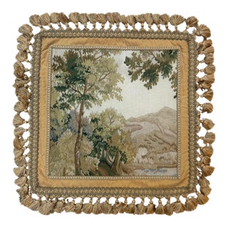French Silk Aubusson-Style Landscape Cushion Cover, 20" X 20" For Sale