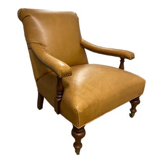 Lee Industries Cognac Custom Leather Armchair For Sale
