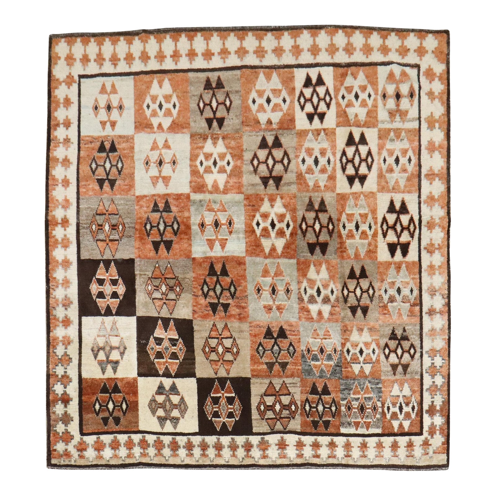 Vintage Zabihi Collection Geometric Persian Square Gabbeh Rug | Chairish