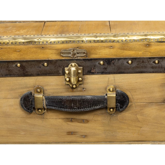 French 1930s Lavolaille Pine Trunk with Maker's Label and Monogram For Sale - Image 4 of 12