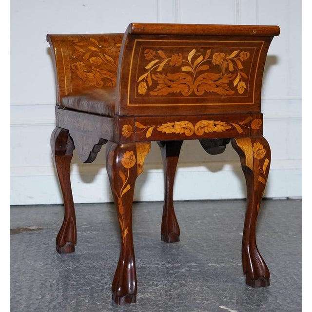 Antique Dutch Marquetry Window Piano Stool with Hand-Dyed Chesterfield Seat For Sale - Image 13 of 16