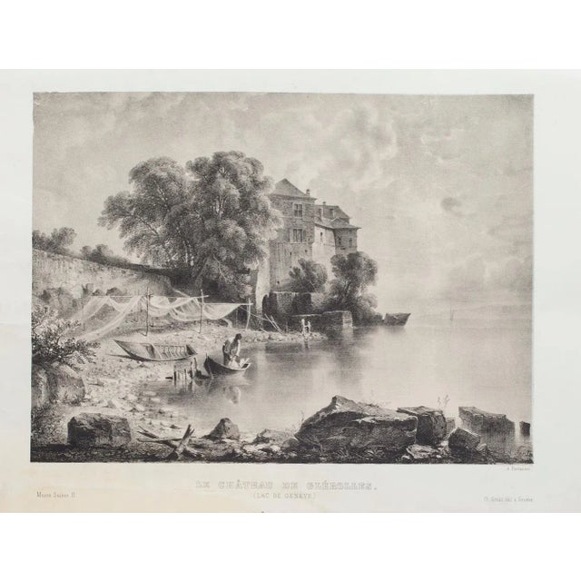 This splendid lithograph lac de la geneve is part of the series of prints dedicated to views of the city of geneva,...