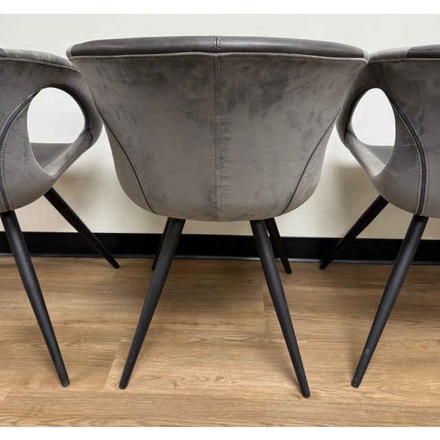 2022, Scan Design, Orion Dining Chair (Set of Four), Alu Grey Velvet & Vintage Grey Eco-Pele For Sale - Image 10 of 11