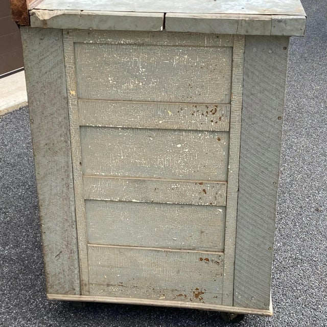 Wood 1950s Custom Made Rustic Industrial Workbench on Casters For Sale - Image 7 of 13