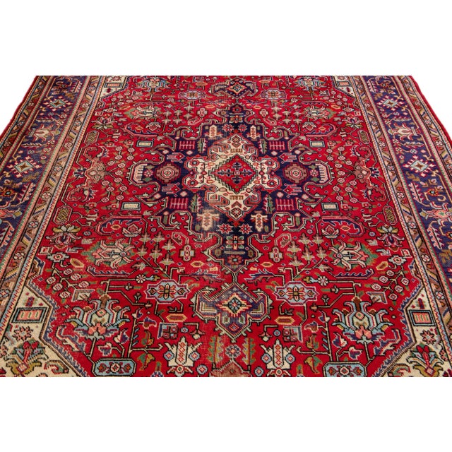 Textile Vintage Handmade Persian Red Medallion Wool Rug 6'5" X 9'8" For Sale - Image 7 of 10