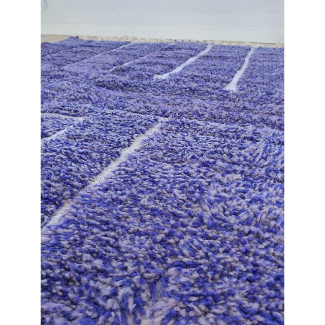 Moroccan Cobalt Blue Geometric Wool Moroccan Beni Ourain Rug For Sale - Image 3 of 15