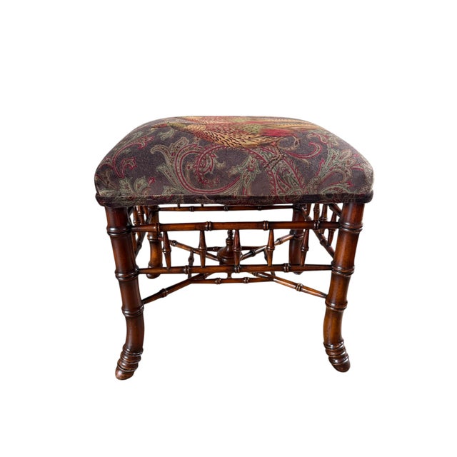 Vintage Faux Bamboo Stool in Ralph Lauren "Hunting Manor Paisley" Fabric For Sale In Houston - Image 6 of 17