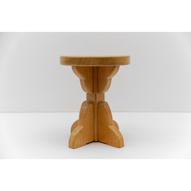 Mid-Century Modern French Handmade Beech Stool, 1960s For Sale - Image 11 of 13