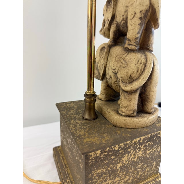 Metal Pair of Vintage Elephant Table Lamps With Pagoda Shades For Sale - Image 7 of 12