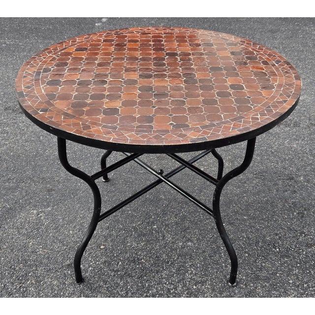 Moroccan 40" Handcrafted All Brown Moroccan Mosaic Table For Sale - Image 3 of 7