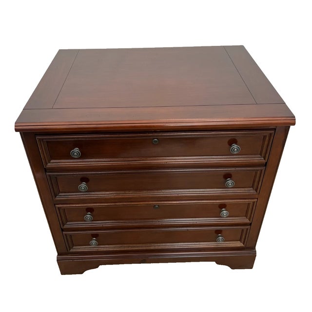 1980s Lateral File Cabinet, Two Locking Drawers Keys, Desk Height Banded Mahogany For Sale - Image 4 of 11
