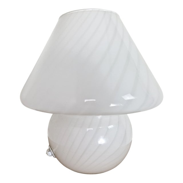 Murano White Swirl Mushroom Lamp, 1970s For Sale