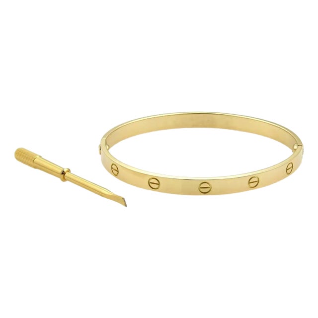 Cartier 18k Yellow Gold Love Bangle Bracelet Size 18 w/Screwdriver & Cert For Sale