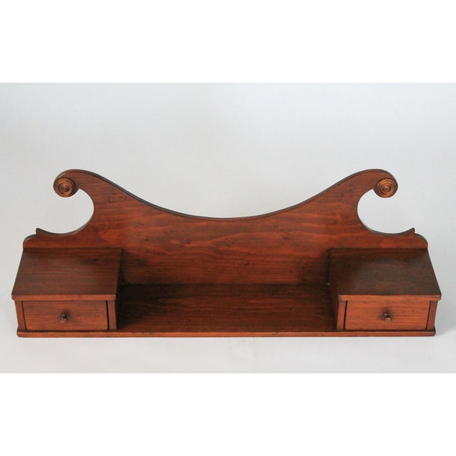 Traditional Vintage Wood Wall Shelf W/ Two Drawers For Sale - Image 3 of 11