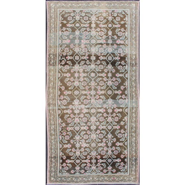 Pink, Gray, Charcoal and Brown Vintage Hamadan Rug With Flower Design For Sale - Image 13 of 13