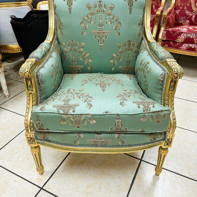 French Style Bergere Sky Blue Chair For Sale - Image 4 of 8