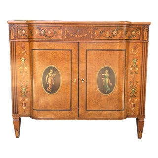 19th Century Hand-Painted Satin Wood Antique Satinwood Cabinet For Sale