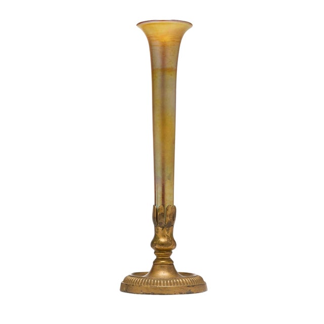 Early 20th Century Tiffany Furnaces Patinated Bronze and Favrile Glass Vase For Sale - Image 9 of 9