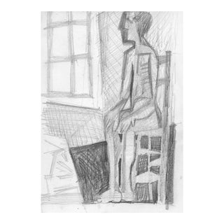 1960s Mid-Century Modern Figure in Interior Drawing For Sale