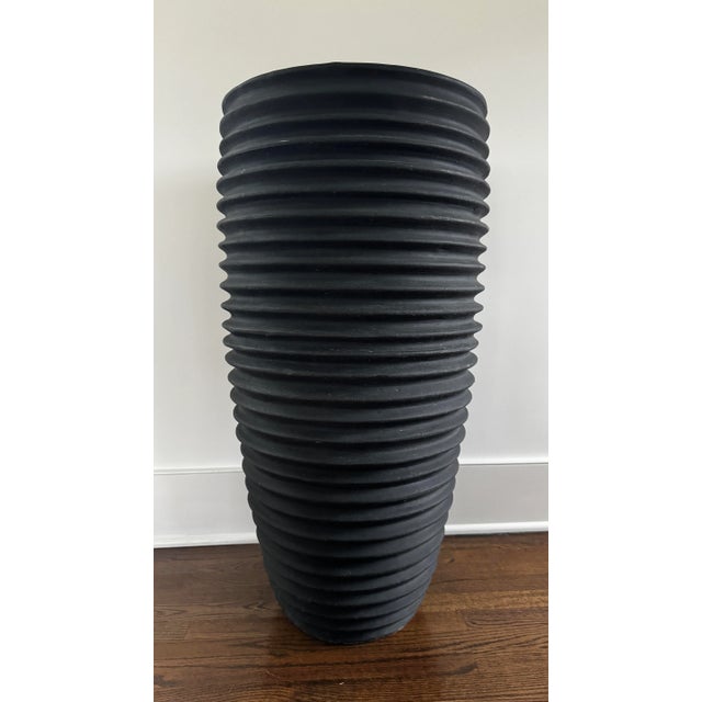 Large Italian Painted Ribbed Terracotta Planter For Sale - Image 4 of 6