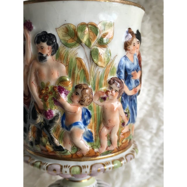 Metal 18th Century Capodimonte Raised Relief Porcelain Greek Mythological Chalice For Sale - Image 7 of 13