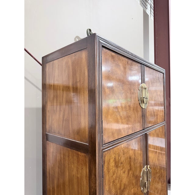 Hollywood Regency Late 20th Century Drexel Heritage Burlwood Hollywood Regency Armoire Cabinet For Sale - Image 3 of 12