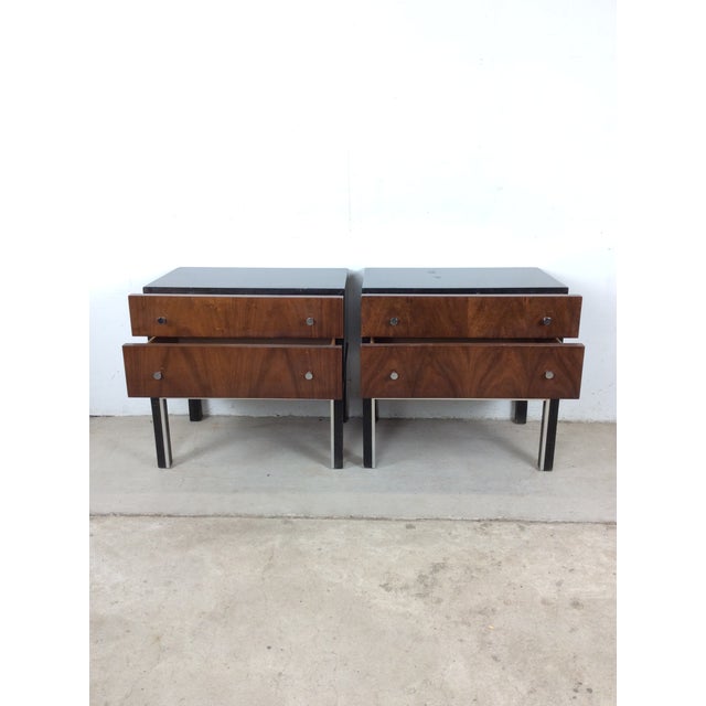 Black 1970s Pair of Mid Century Modern Two Drawer Nightstands With Chrome Accents For Sale - Image 8 of 18