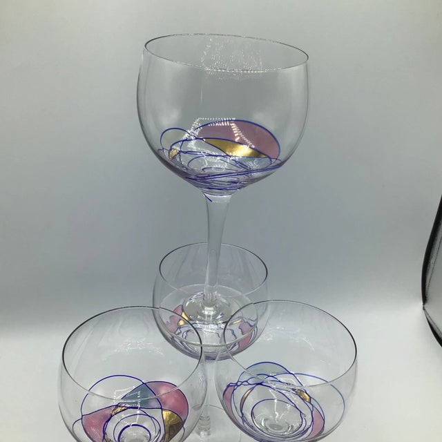 Romanian Cristiro Mosaic Pattern Wine Glasses Hand Blown - Set of 4 For Sale - Image 12 of 13