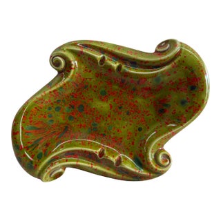 Vintage Mid-Century Atlantic Mold Green Speckled Ceramic Ashtray For Sale