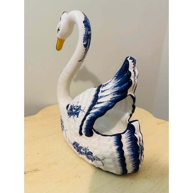 Hollywood Regency Vintage Mediterranean Majolica Portuguese Large Swan Planter For Sale - Image 4 of 8