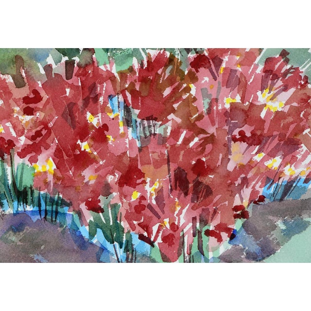American Red Dahlia Garden Landscape by Doris Warner For Sale - Image 3 of 5