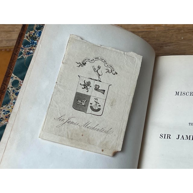 Burgundy Beautiful Antique Leather Bound Books Sir James Mackintosh Works 3 Volume Set Victorian Library Home Decor For Sale - Image 8 of 11