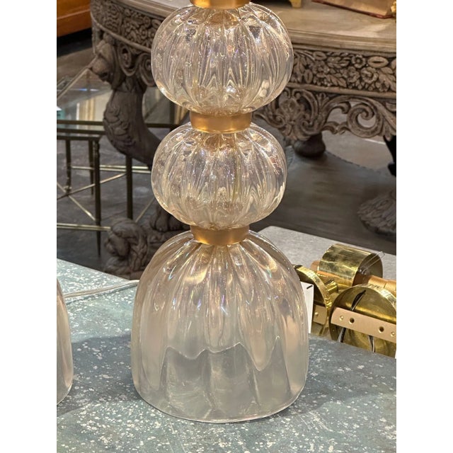 Modern Pair of Modern Pink Opalescent Murano Glass Lamps For Sale - Image 3 of 7