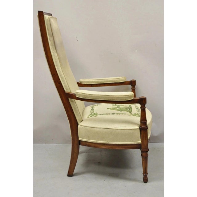 Vintage Italian Hollywood Regency Tall Back Upholstered Cherry Lounge Arm Chair For Sale - Image 10 of 12