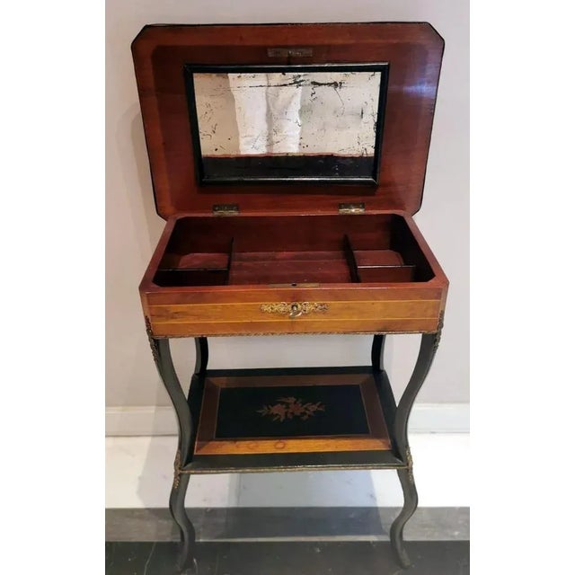 French Napoleon III Style Dressing Table with Mirror and Faux Drawer, 1850s For Sale - Image 4 of 13