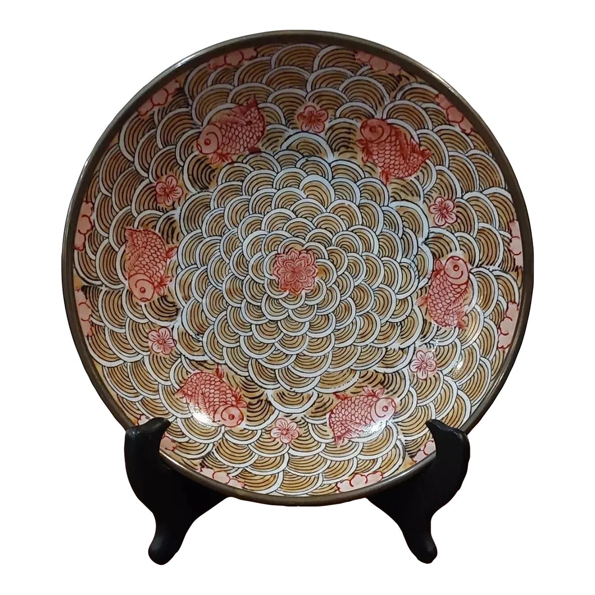 Horchow Decorative Brass Encased Porcelain Bowl Red Elephant Parade Design  | Vintage