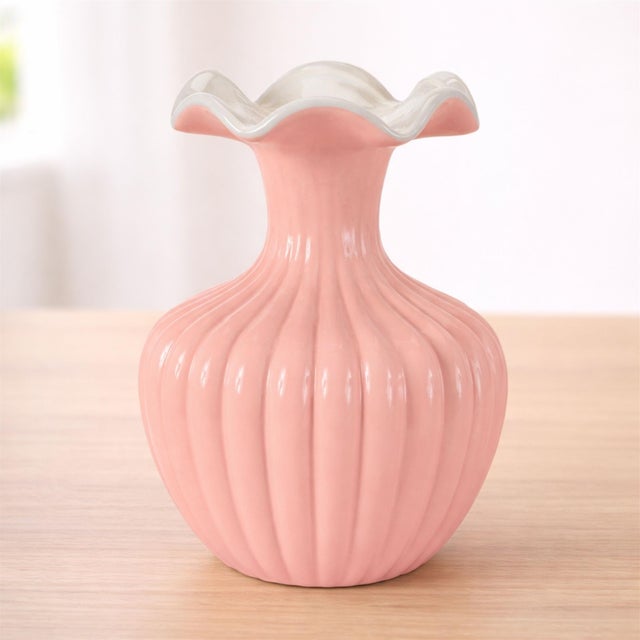 Kenneth Ludwig Chicago Ribbed Ruffle Rim Vase 8"H For Sale - Image 4 of 4