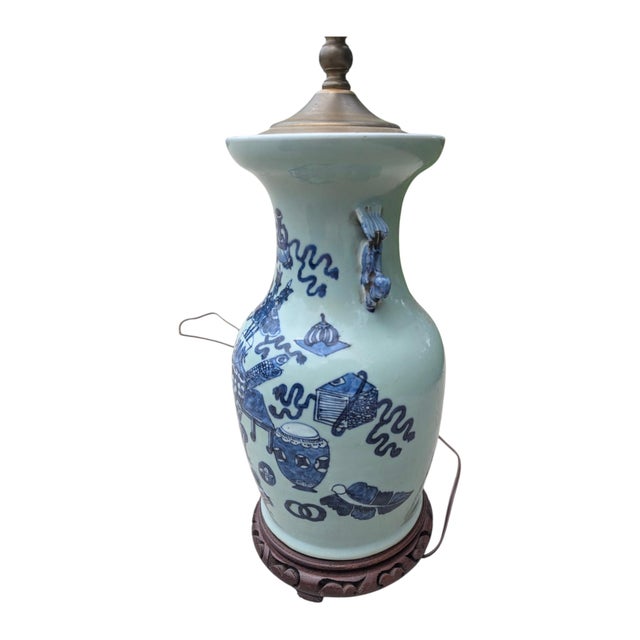 Early 20th Century Asian Antique Celadon Vase Table Lamp For Sale - Image 14 of 18