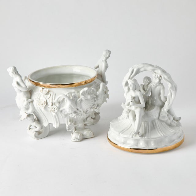 Antique Belgian Porcelain Covered Centerpiece /Mermaid, Dolphin and Shell Motifs For Sale - Image 4 of 13