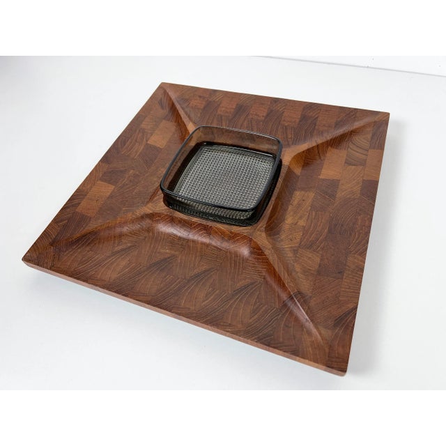 Digsmed Vintage Divided Teak Serving Tray With Glass Dish by Digsmed For Sale - Image 4 of 11