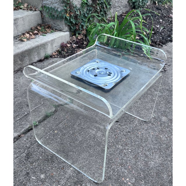 Attributed to Charles Hollis Jones Lucite 1970s Waterfall Swivel Bench or Ottoman For Sale - Image 11 of 17