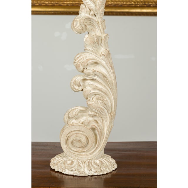 White Pair of Foliage Carved and Painted Wooden Fragments Circa 1940, Attributed to Maison Jansen For Sale - Image 8 of 12