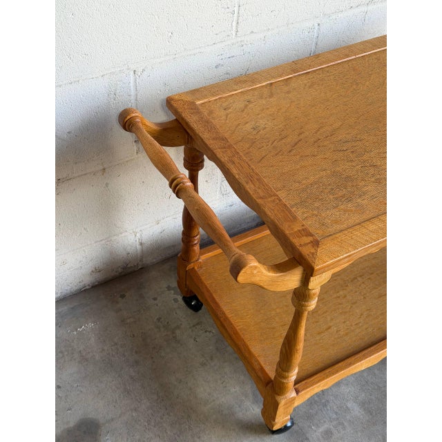 Oak Two-Tier Rolling Bar Cart Danish Mid-Century Modern Serving Trolley 1970s For Sale In Los Angeles - Image 6 of 10