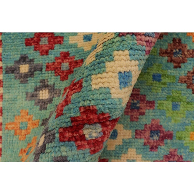 Aqua Eclectic Balochi Blue/Red Wool Rug - 3'4''x5'1'' For Sale - Image 8 of 11