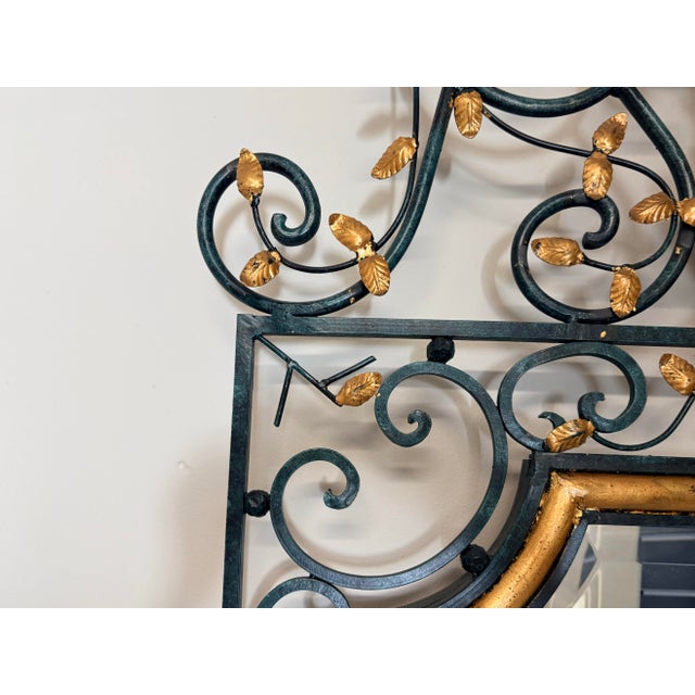 Neoclassical New LaBarge Neoclassical Wrought Iron Urn & Leaf Gilt Wall Mirror 62" Tall For Sale - Image 3 of 9